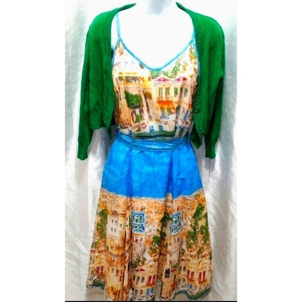 Designer FROCK SHOP Blue Multi Summer DRESS Italy Italian Rivera - Picture 2 of 9